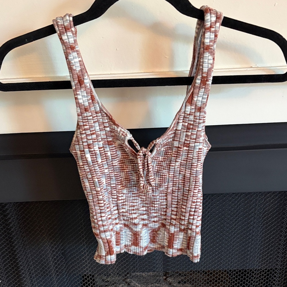 Cotton Candy Brown and White Textured Tank Top